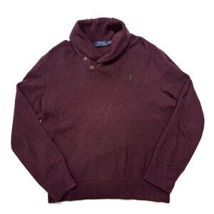 Polo Ralph Lauren Shawl Collar Sweater Mens Medium Red Pullover Cotton